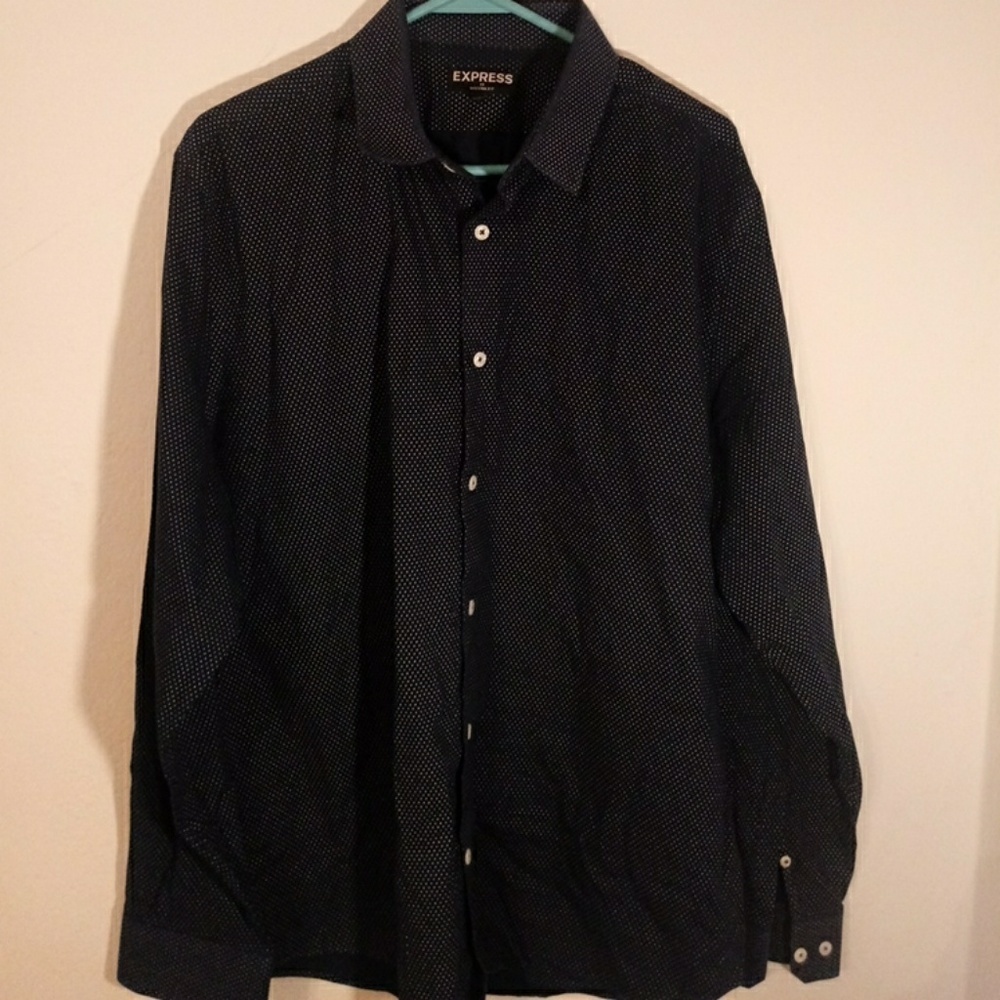 Express Men Micro Dot Dress Shirt Blue
